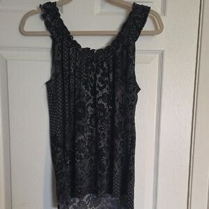 Black Patterned Lace-Effect Sleeveless Tank Top